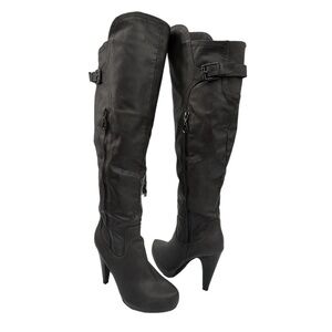 Guess Gray Over The Knee Platform Heeled Boots Size 6 1/2 Women’s
